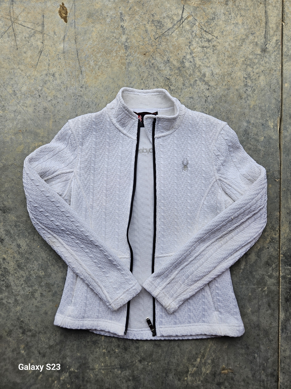 Spyder Women's White Textured Full-Zip Teddy Jacket with Black Trim